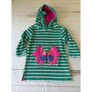 Mini Boden Green & White Striped Hooded Swim Towel with Pink Butterfly